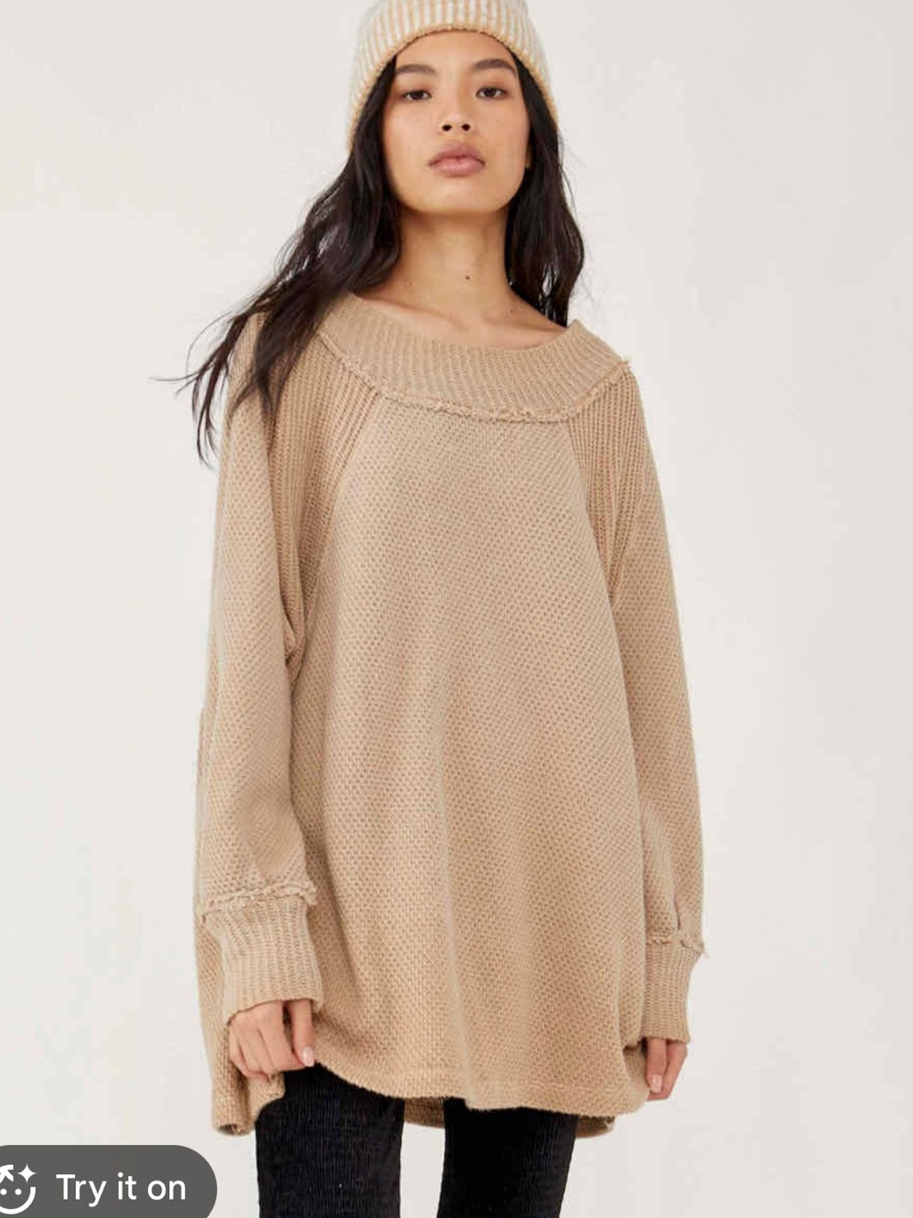 Free People We The Free She's A Keeper Thermal Knit Tunic Top Winter Wheat M